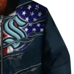 customized seattle kraken usa flag rips blue bomber jacket best selling