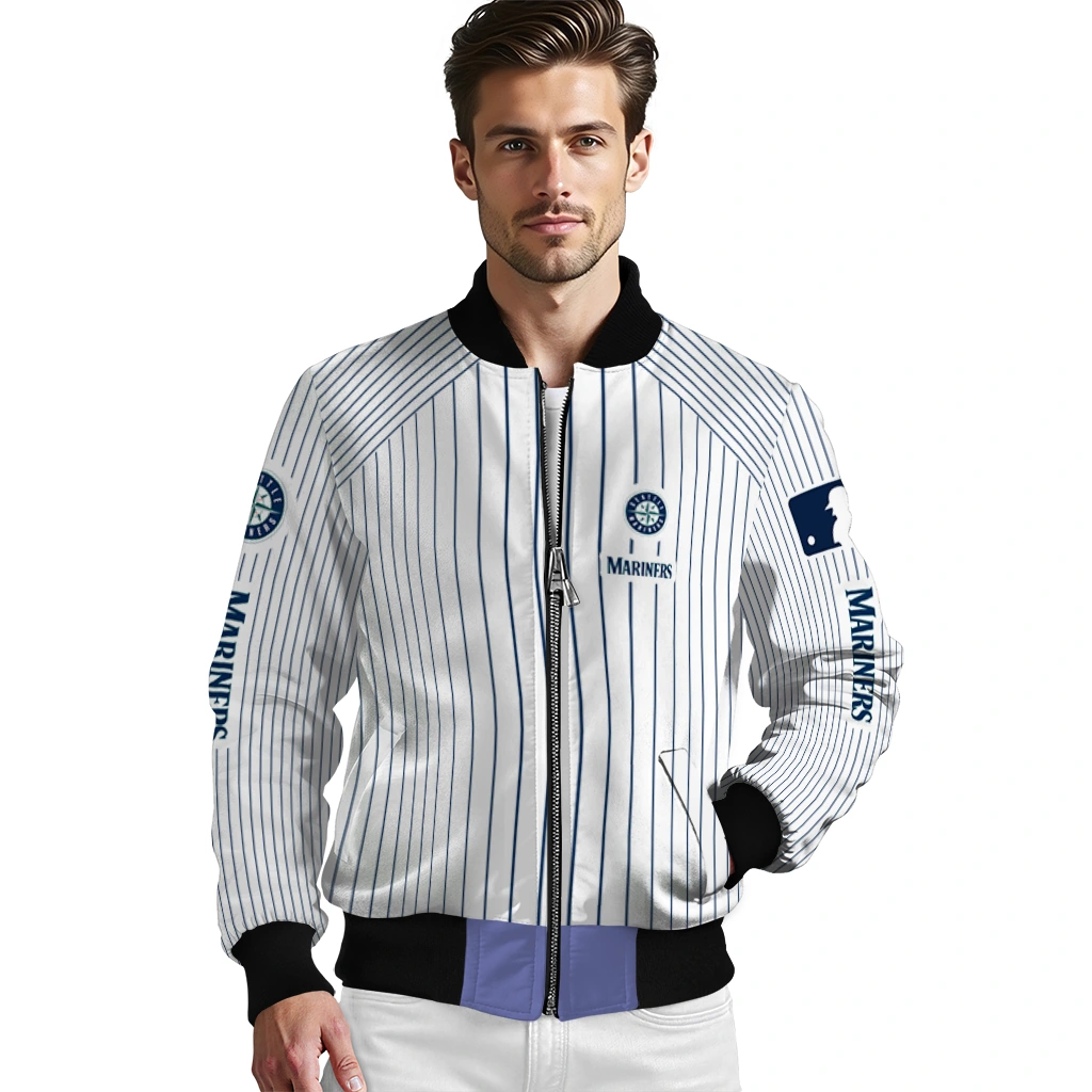 customized seattle mariners athlete pinstripes white bomber jacket high quality customized seattle mariners athlete pinstripes white bomber jacket high quality