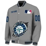 customized seattle mariners claw rend grey varsity jacket best selling