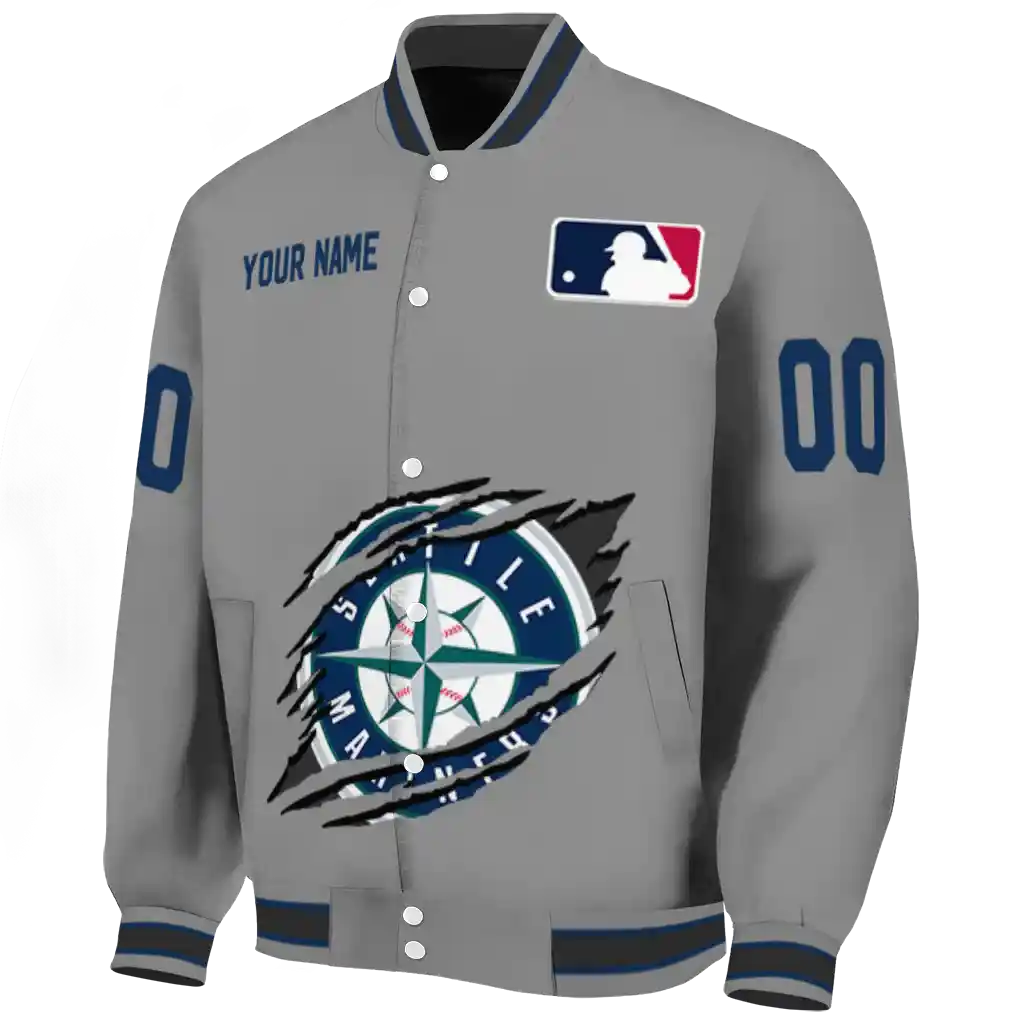 customized seattle mariners claw rend grey varsity jacket best selling customized seattle mariners claw rend grey varsity jacket best selling