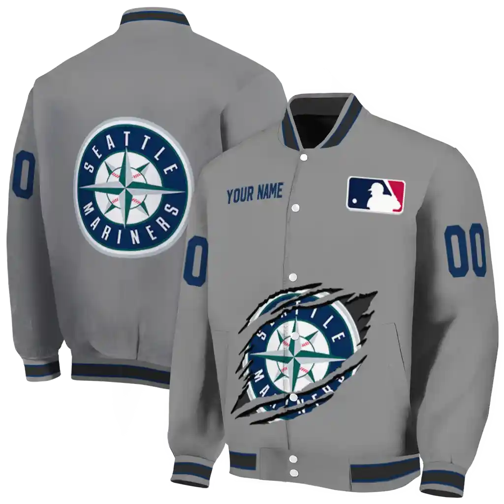 customized seattle mariners claw rend grey varsity jacket fashion forward customized seattle mariners claw rend grey varsity jacket fashion forward