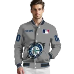 customized seattle mariners claw rend grey varsity jacket best selling