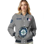customized seattle mariners claw rend grey varsity jacket best selling