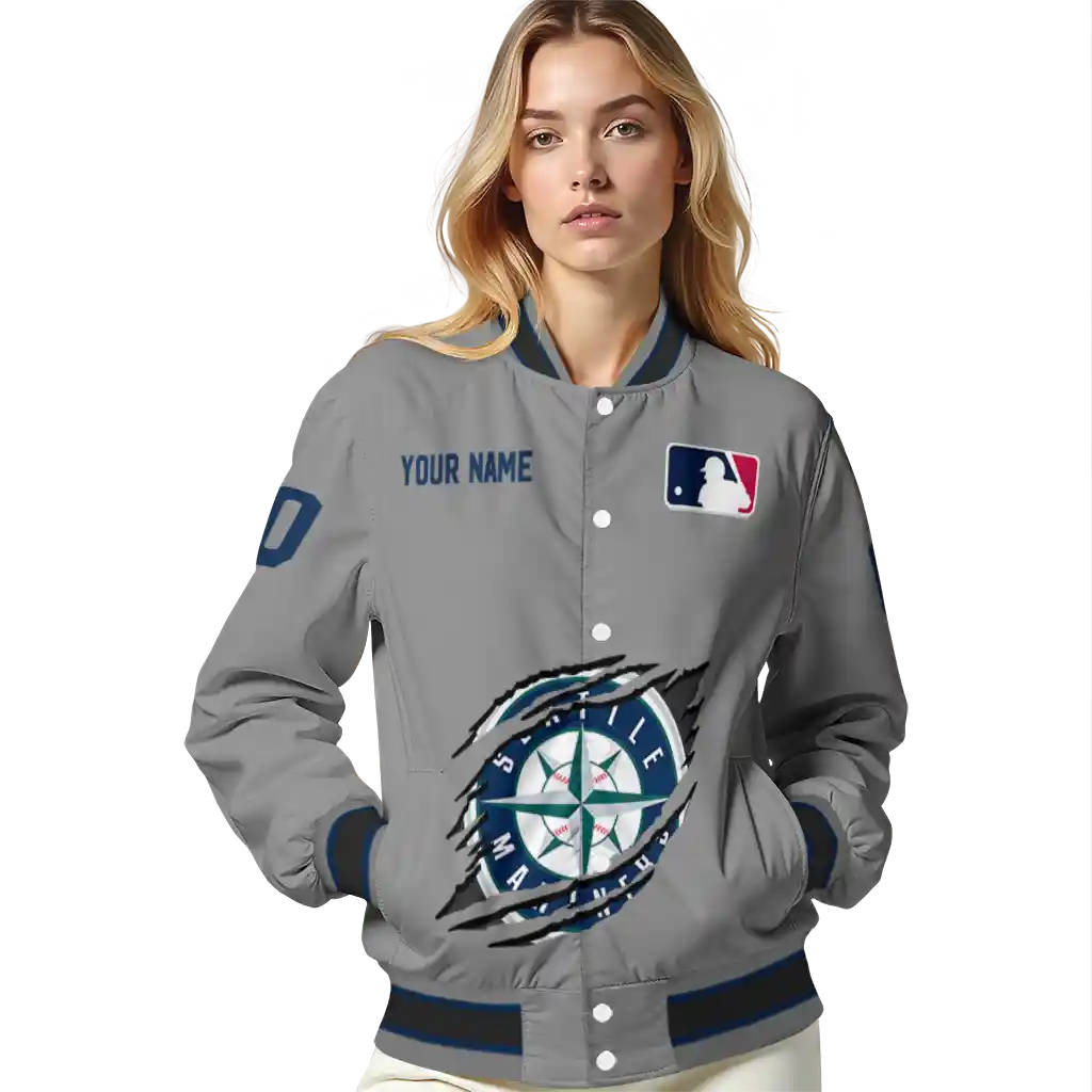 customized seattle mariners claw rend grey varsity jacket latest model customized seattle mariners claw rend grey varsity jacket latest model