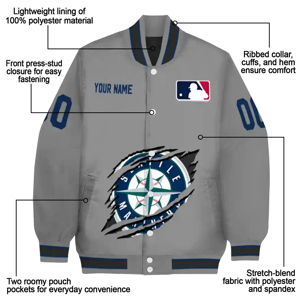 customized seattle mariners claw rend grey varsity jacket new arrival customized seattle mariners claw rend grey varsity jacket new arrival