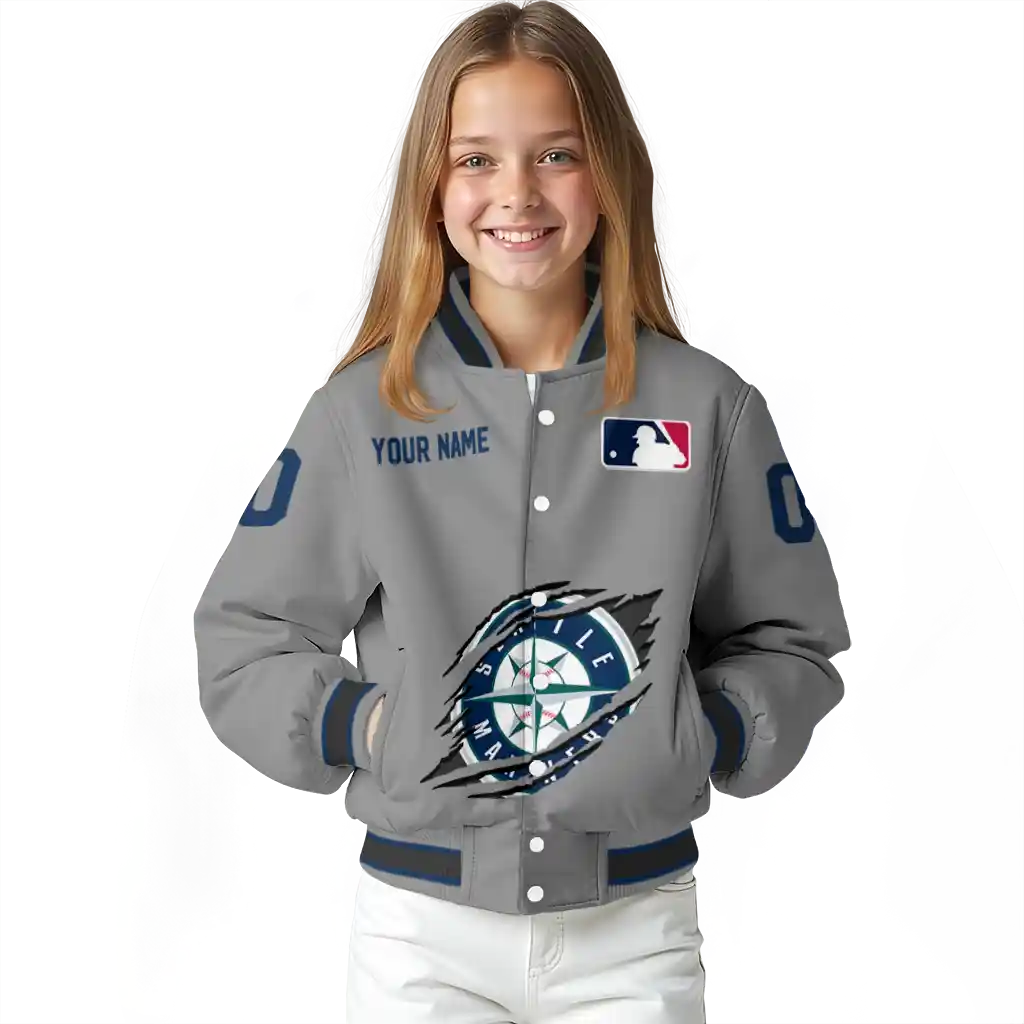 customized seattle mariners claw rend grey varsity jacket top rated customized seattle mariners claw rend grey varsity jacket top rated