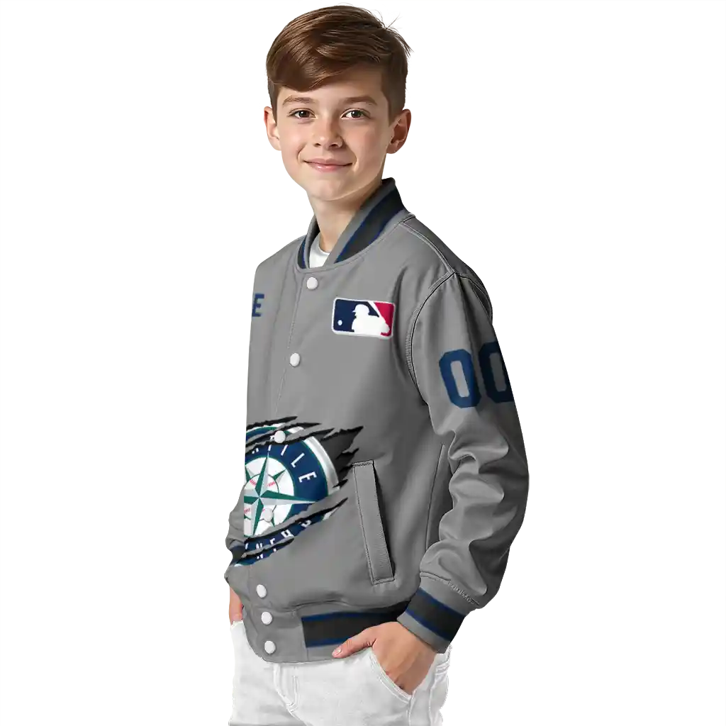 customized seattle mariners claw rend grey varsity jacket trendy customized seattle mariners claw rend grey varsity jacket trendy