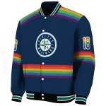 customized seattle mariners rainbow jersey number navy blue varsity jacket best selling