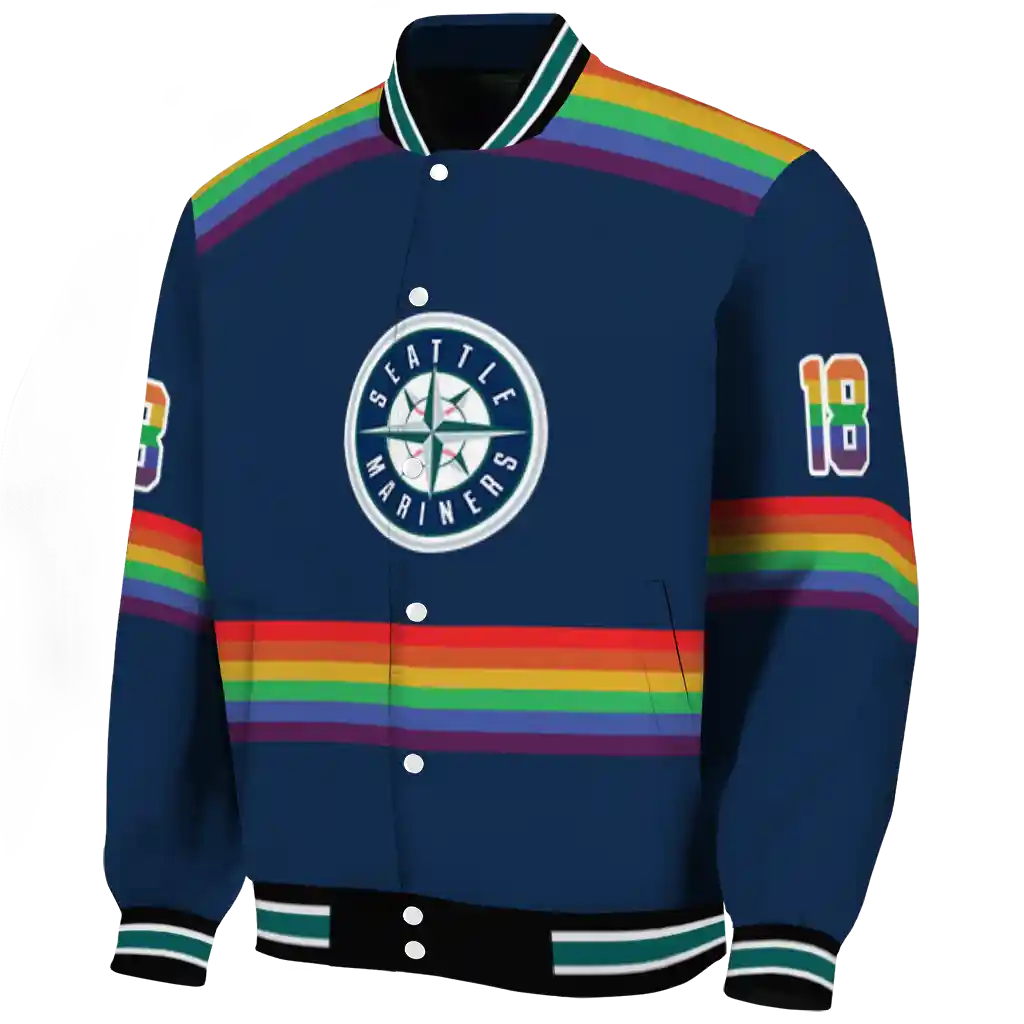 customized seattle mariners rainbow jersey number navy blue varsity jacket best selling customized seattle mariners rainbow jersey number navy blue varsity jacket best selling