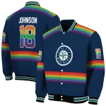 customized seattle mariners rainbow jersey number navy blue varsity jacket best selling