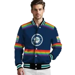 customized seattle mariners rainbow jersey number navy blue varsity jacket best selling