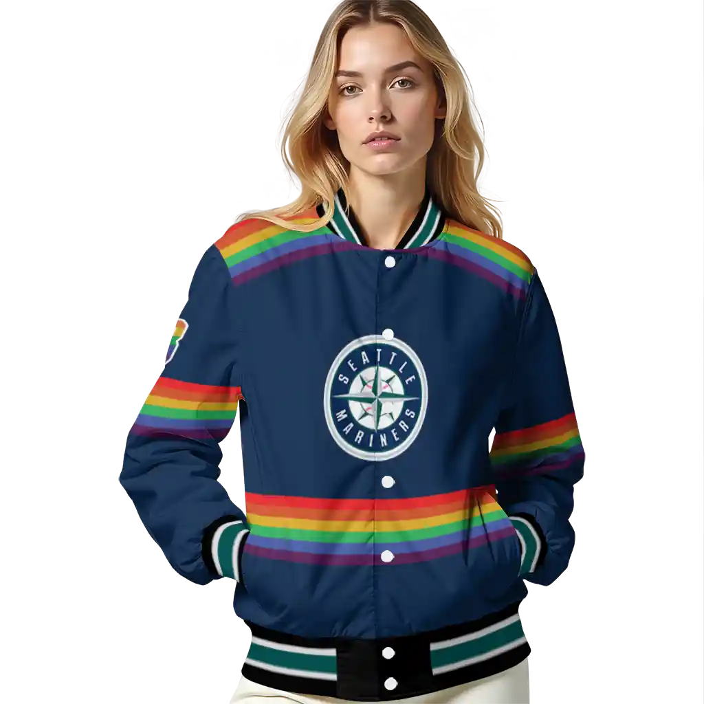 customized seattle mariners rainbow jersey number navy blue varsity jacket latest model customized seattle mariners rainbow jersey number navy blue varsity jacket latest model