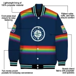 customized seattle mariners rainbow jersey number navy blue varsity jacket best selling