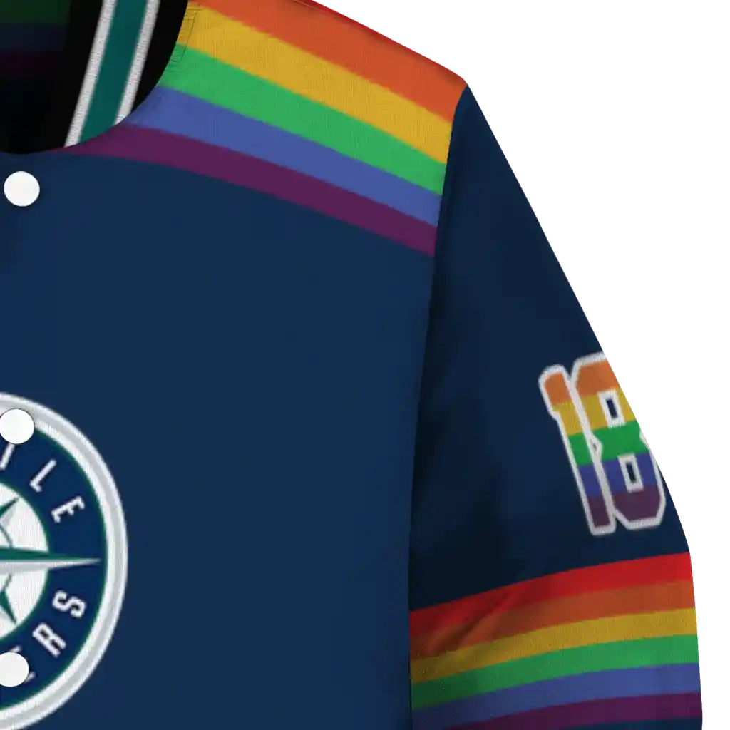 customized seattle mariners rainbow jersey number navy blue varsity jacket premium grade customized seattle mariners rainbow jersey number navy blue varsity jacket premium grade
