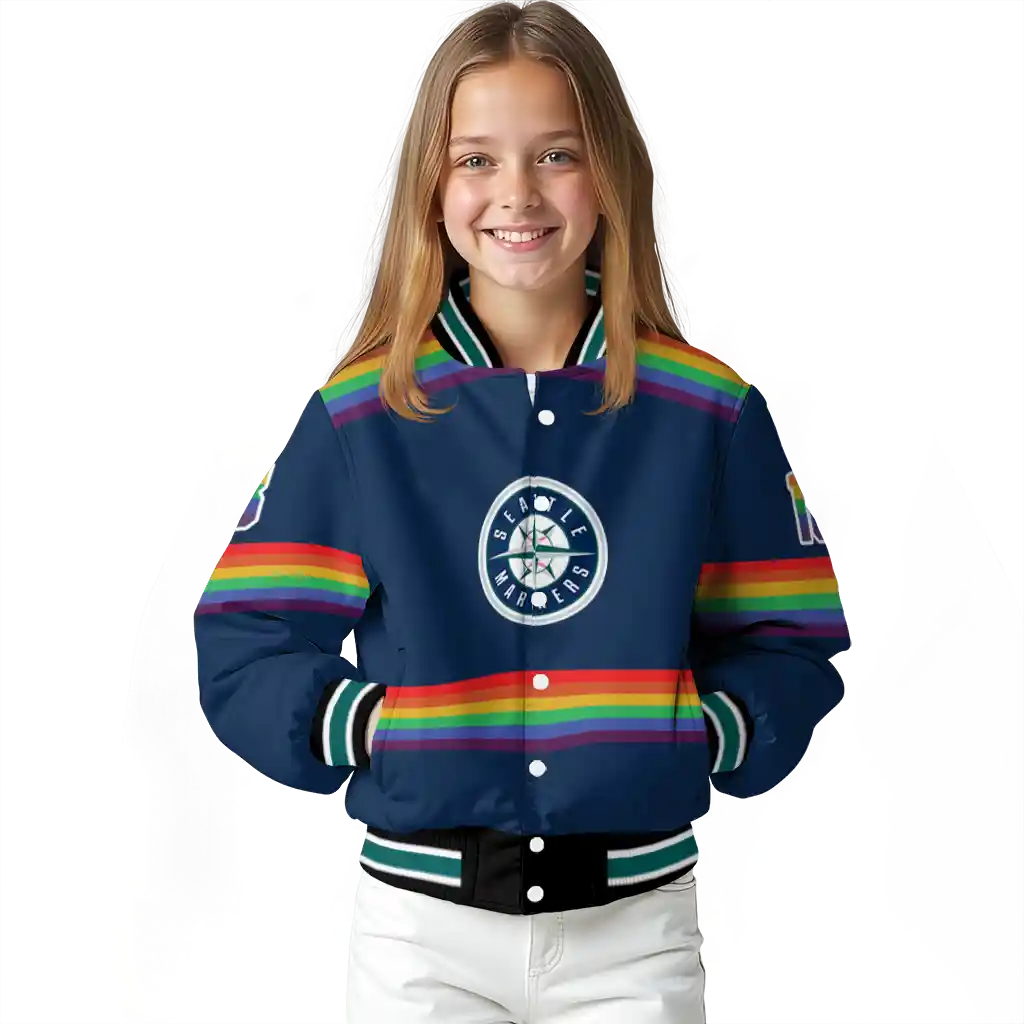 customized seattle mariners rainbow jersey number navy blue varsity jacket top rated customized seattle mariners rainbow jersey number navy blue varsity jacket top rated