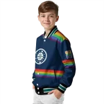 customized seattle mariners rainbow jersey number navy blue varsity jacket best selling