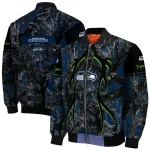 customized seattle seahawks antlers motif blue black bomber jacket best selling