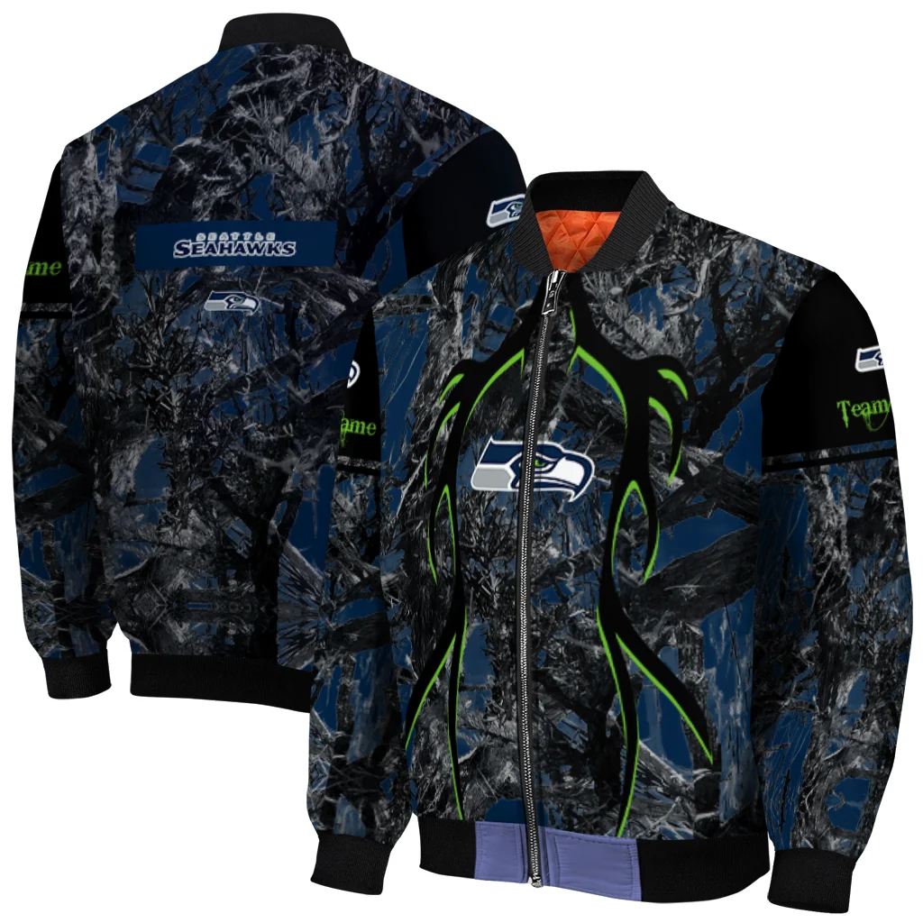 customized seattle seahawks antlers motif blue black bomber jacket best selling customized seattle seahawks antlers motif blue black bomber jacket best selling