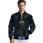 customized seattle seahawks antlers motif blue black bomber jacket best selling