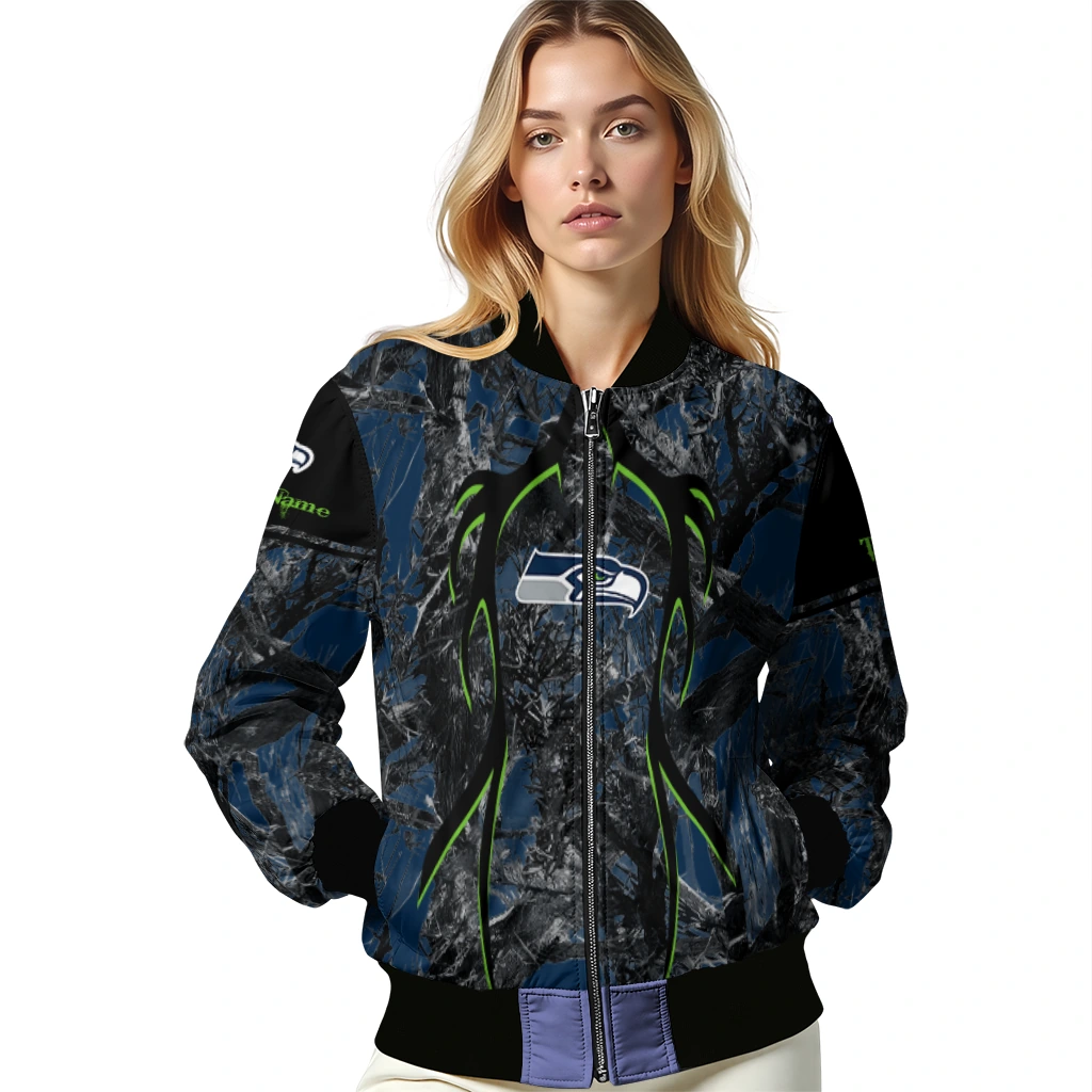 customized seattle seahawks antlers motif blue black bomber jacket latest model customized seattle seahawks antlers motif blue black bomber jacket latest model