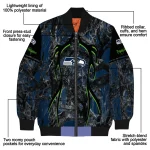 customized seattle seahawks antlers motif blue black bomber jacket best selling