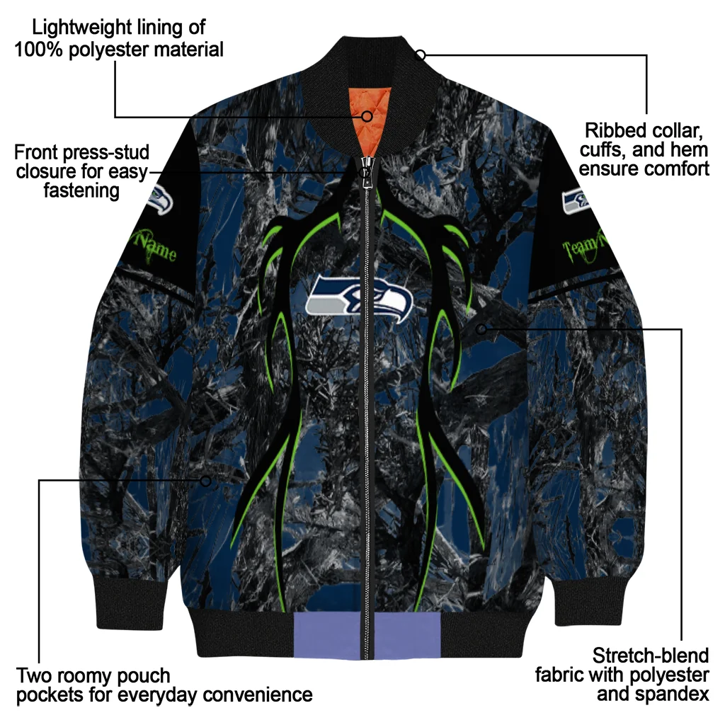 customized seattle seahawks antlers motif blue black bomber jacket new arrival customized seattle seahawks antlers motif blue black bomber jacket new arrival