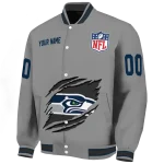 customized seattle seahawks claw marking grey varsity jacket best selling