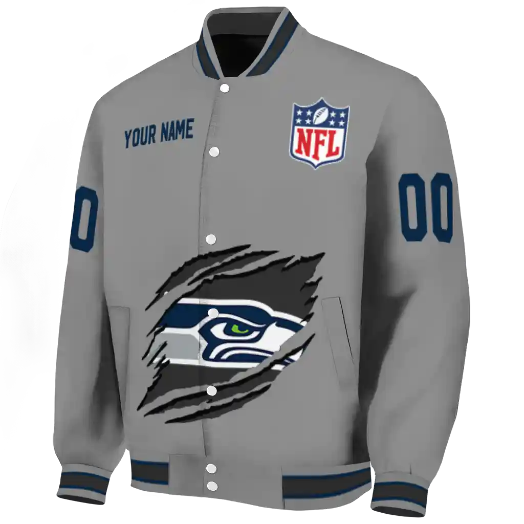 customized seattle seahawks claw marking grey varsity jacket best selling customized seattle seahawks claw marking grey varsity jacket best selling