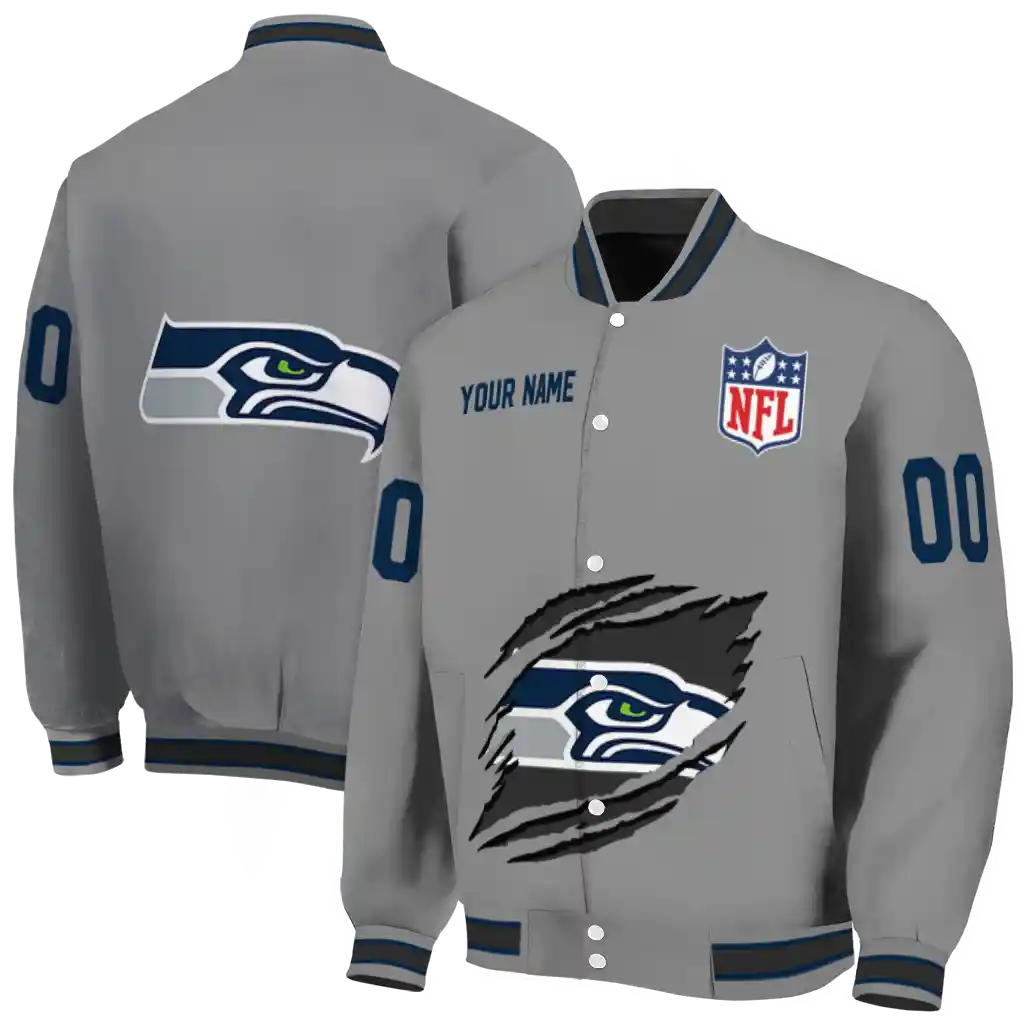 customized seattle seahawks claw marking grey varsity jacket fashion forward customized seattle seahawks claw marking grey varsity jacket fashion forward