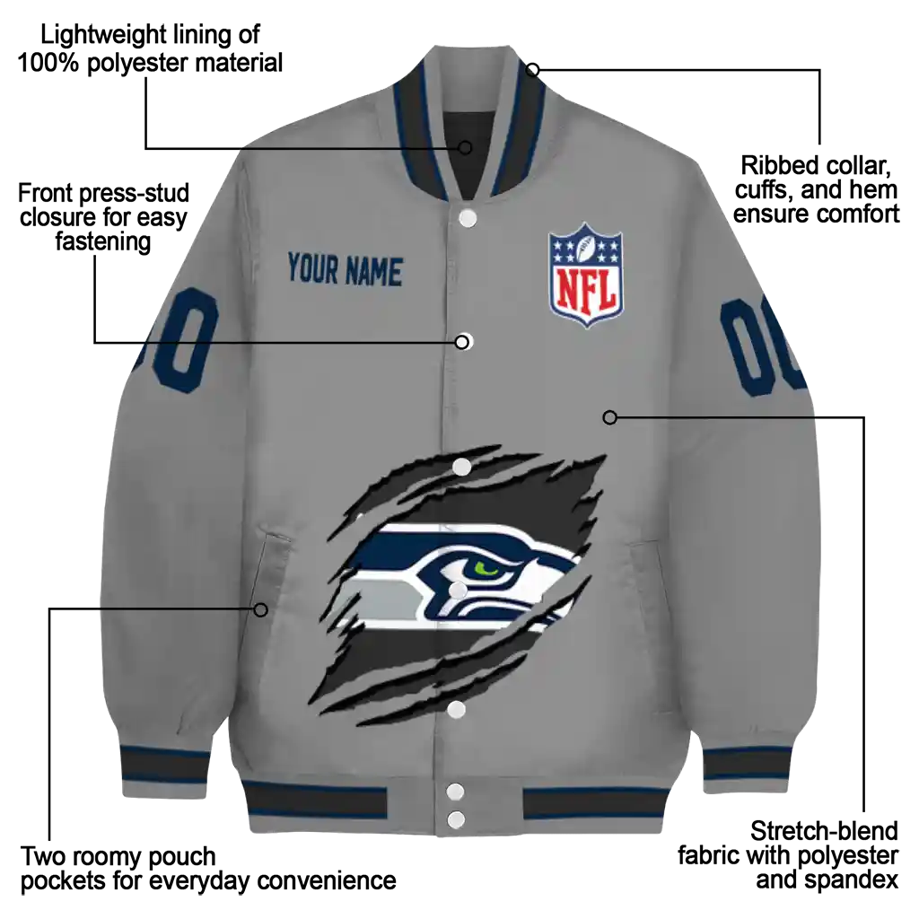 customized seattle seahawks claw marking grey varsity jacket new arrival customized seattle seahawks claw marking grey varsity jacket new arrival
