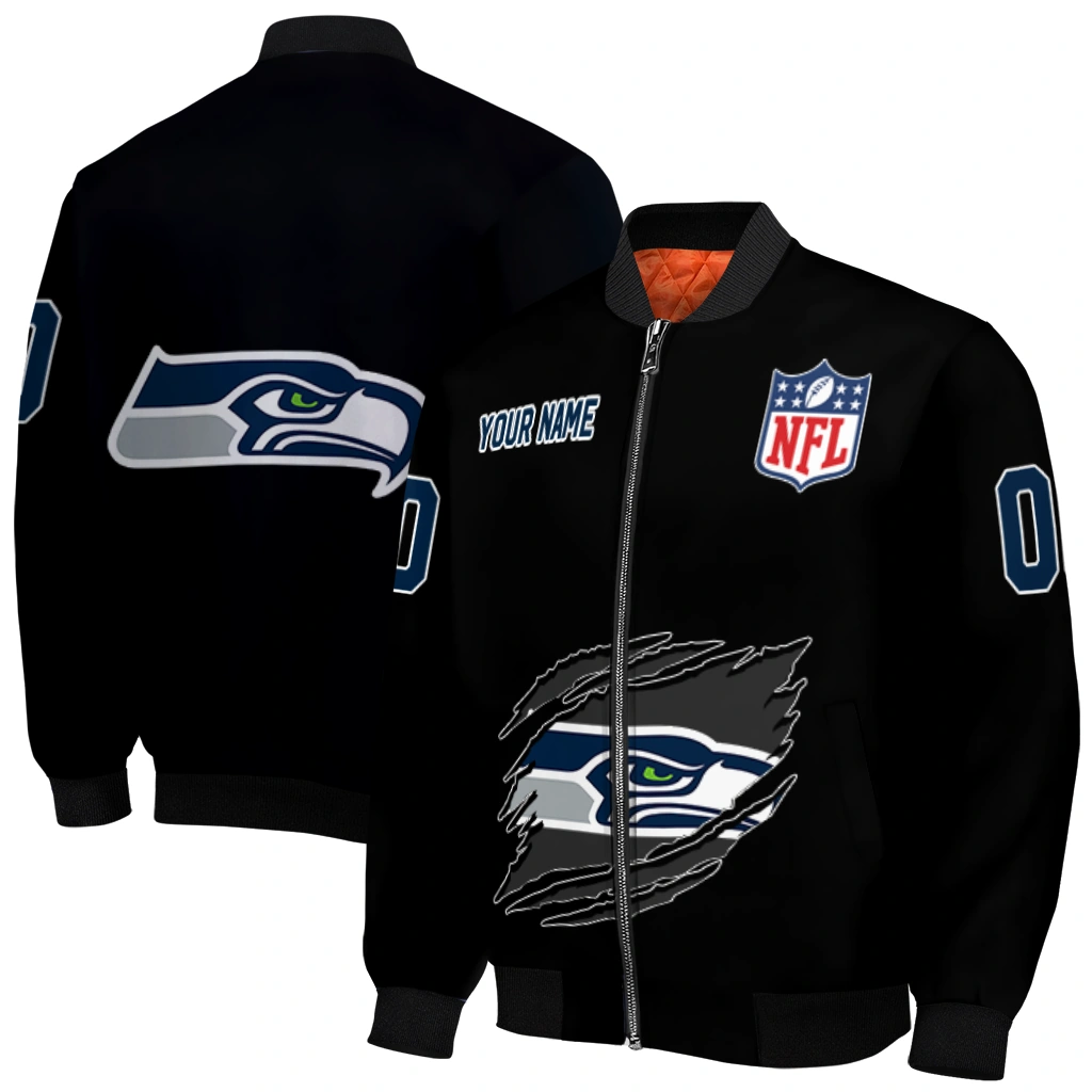 customized seattle seahawks claw scratch black bomber jacket best selling customized seattle seahawks claw scratch black bomber jacket best selling
