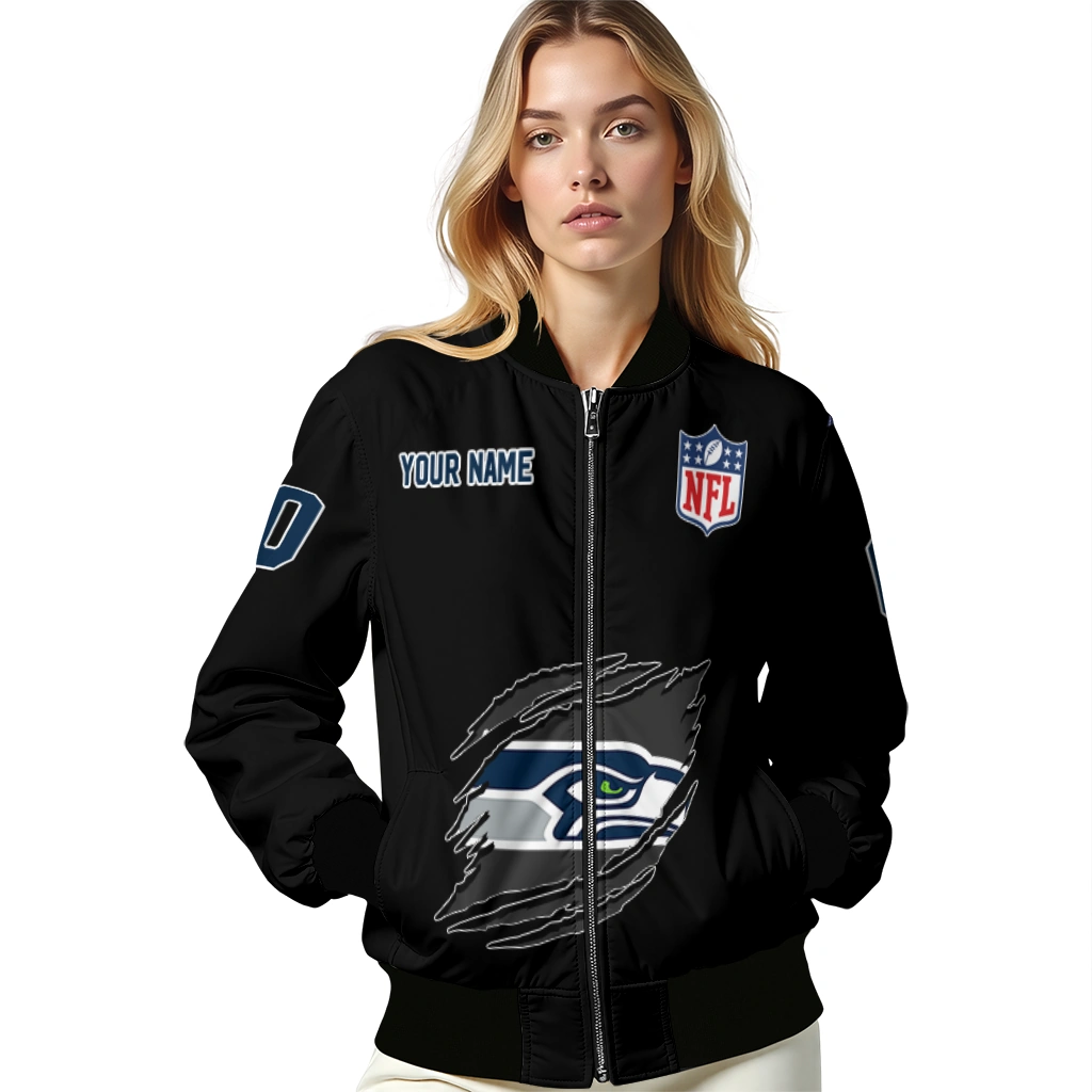 customized seattle seahawks claw scratch black bomber jacket latest model customized seattle seahawks claw scratch black bomber jacket latest model