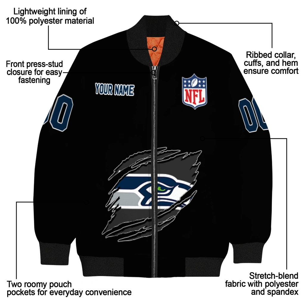 customized seattle seahawks claw scratch black bomber jacket new arrival customized seattle seahawks claw scratch black bomber jacket new arrival