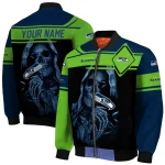 customized seattle seahawks reaper hands blue black bomber jacket best selling