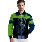 customized seattle seahawks reaper hands blue black bomber jacket best selling