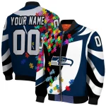 customized seattle seahawks stars and stripes slashes blue bomber jacket best selling