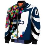 customized seattle seahawks stars and stripes slashes blue bomber jacket best selling