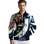 customized seattle seahawks stars and stripes slashes blue bomber jacket best selling