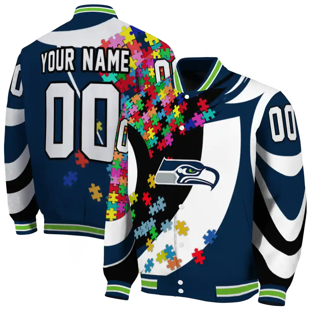 customized seattle seahawks stars and stripes slashes blue varsity jacket fashion forward customized seattle seahawks stars and stripes slashes blue varsity jacket fashion forward