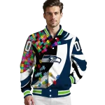 customized seattle seahawks stars and stripes slashes blue varsity jacket best selling