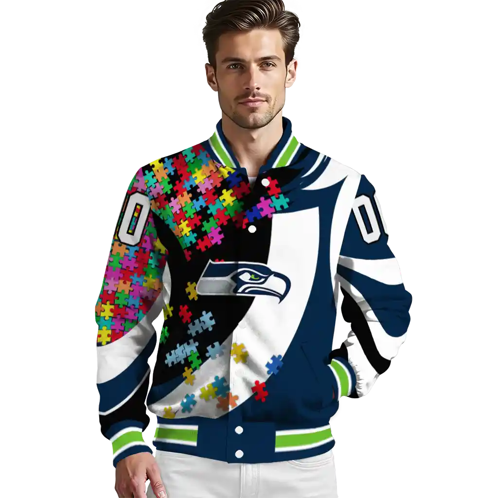 customized seattle seahawks stars and stripes slashes blue varsity jacket high quality customized seattle seahawks stars and stripes slashes blue varsity jacket high quality