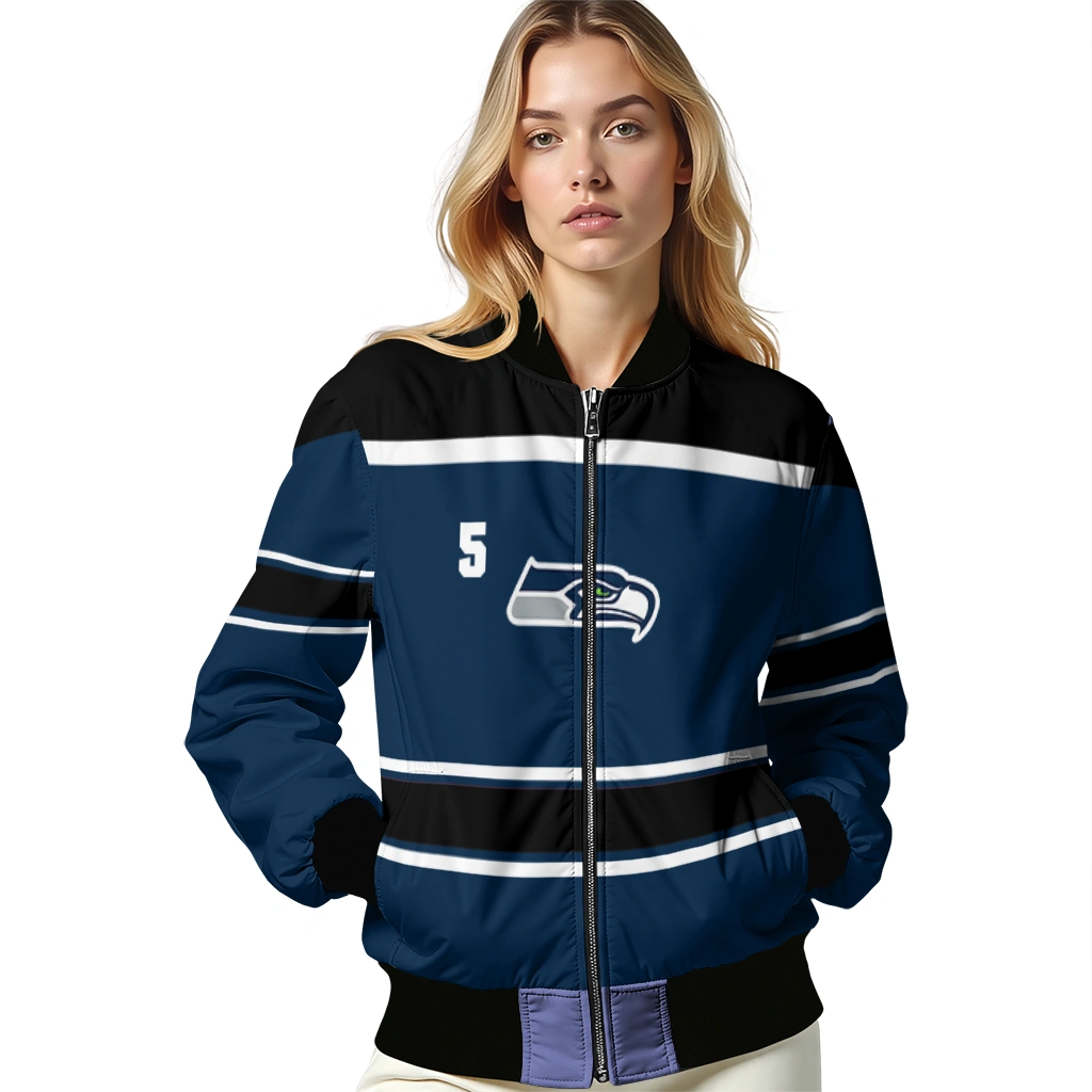 customized seattle seahawks stripe statement blue black bomber jacket latest model customized seattle seahawks stripe statement blue black bomber jacket latest model