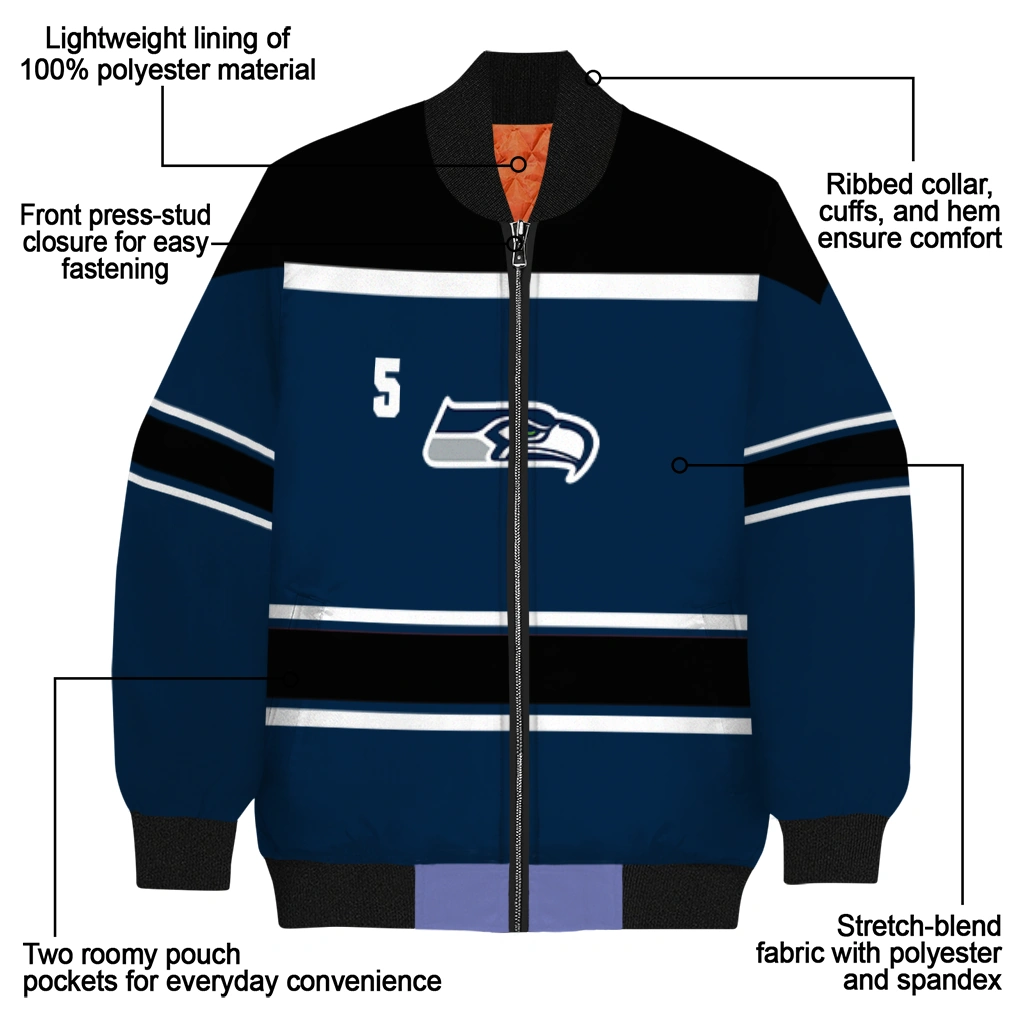 customized seattle seahawks stripe statement blue black bomber jacket new arrival customized seattle seahawks stripe statement blue black bomber jacket new arrival
