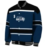 customized seattle seahawks stripe statement blue black varsity jacket best selling