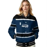 customized seattle seahawks stripe statement blue black varsity jacket best selling