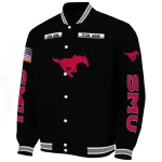 customized smu mustangs american flag skull black varsity jacket best selling