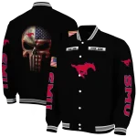 customized smu mustangs american flag skull black varsity jacket best selling