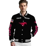 customized smu mustangs american flag skull black varsity jacket best selling
