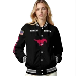 customized smu mustangs american flag skull black varsity jacket best selling