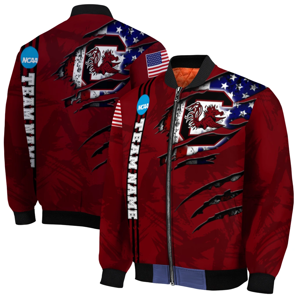customized south carolina gamecocks usa flag claws garnet bomber jacket best selling customized south carolina gamecocks usa flag claws garnet bomber jacket best selling